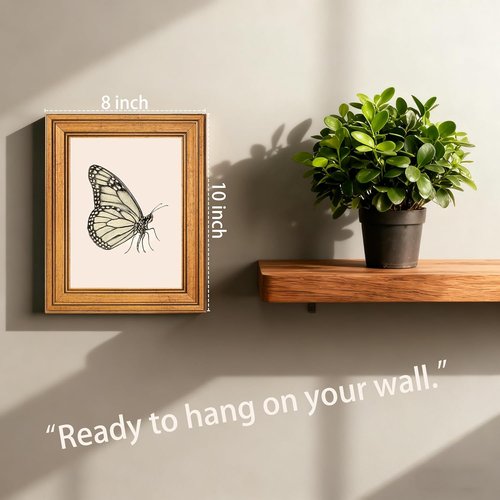 Netrorin Vintage Gold Framed Butterfly Canvas Wall Art - Elegant Home Decor for Living Room & Bedroom (10L x 8W)