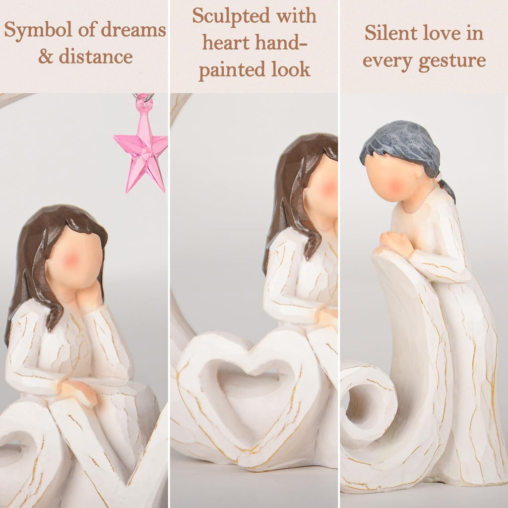 Regine Switzerland Mother Daughter Figurine - Sentimental Resin Sculpture with Love Letters & Pink Star | Perfect Birthday Gift for Mom