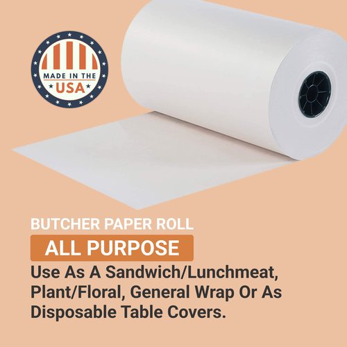 Aviditi Butcher Paper Roll 18 Inches x 1,000 Feet, White, 1 Roll, Food Grade Wrapping Paper, Made in The USA