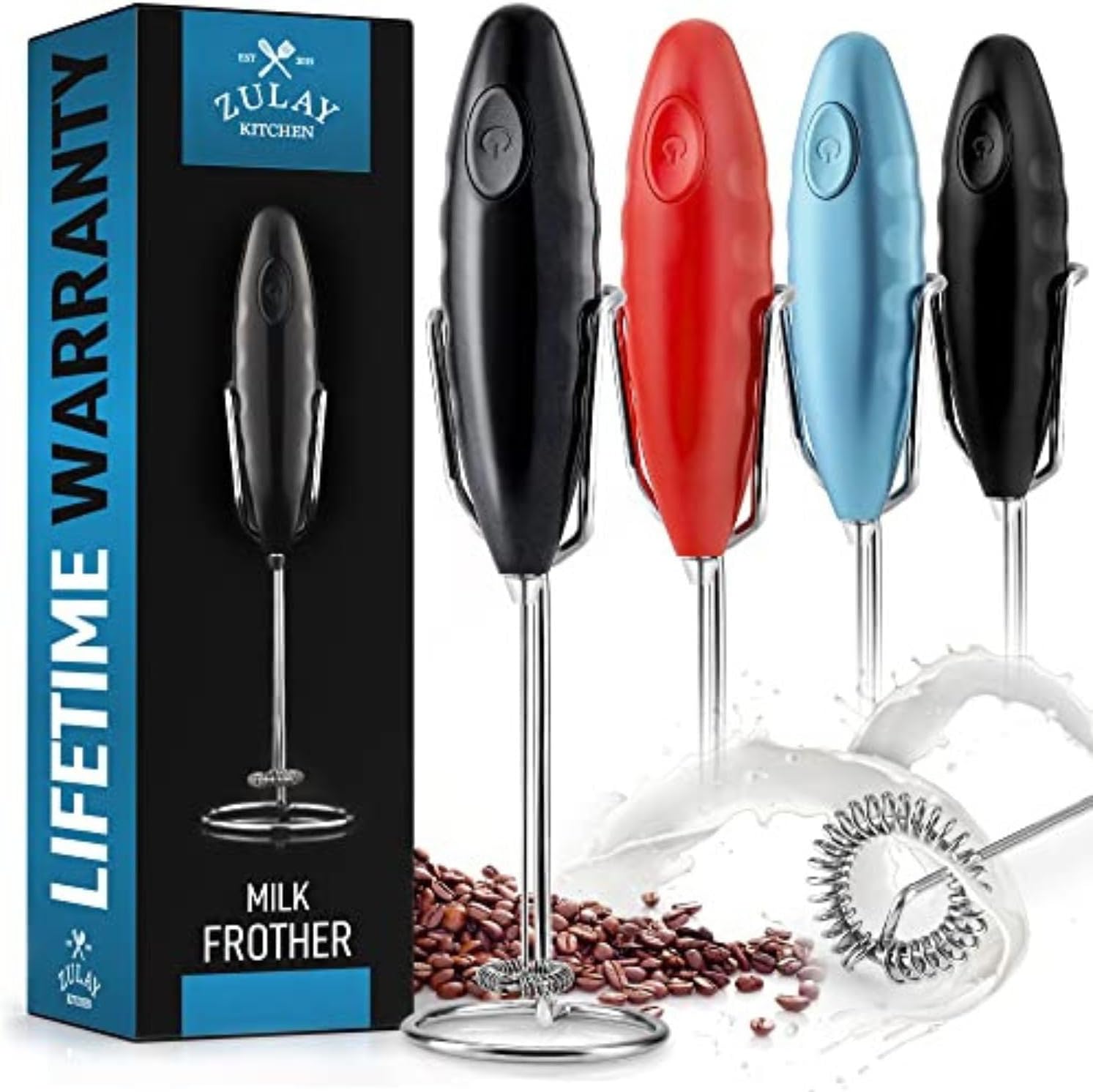 Zulay Kitchen Powerful Rechargeable Milk Frother Handheld Lux Foam Maker for Lattes, Metal Black, Rechargeable