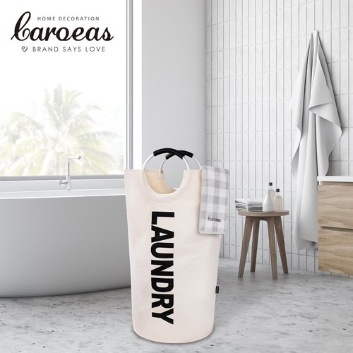 Caroeas 125L Laundry Basket - Large Collapsible Hamper with Padded Handles | Beige, Easy Storage