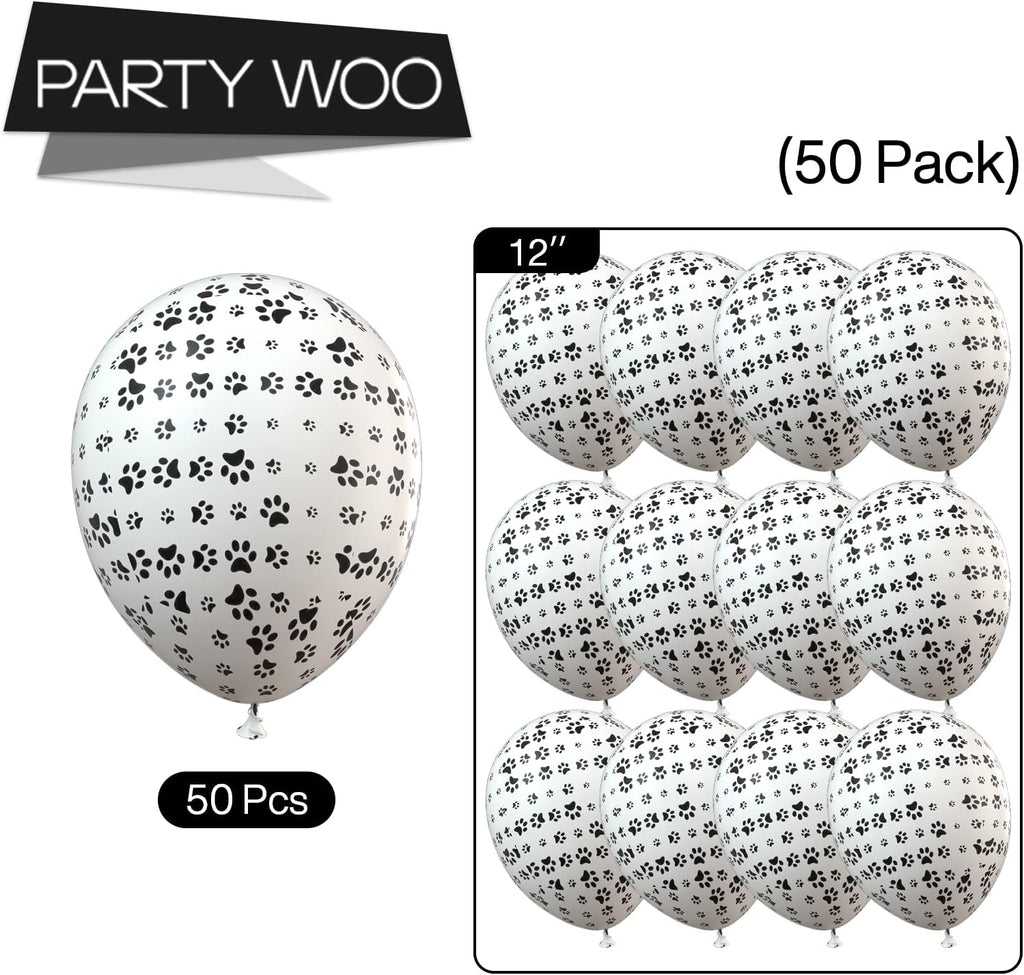 PartyWoo Paw Balloons - 50 Pcs 12 Inch Matte White Latex Balloons for Dog-Themed Birthday Parties