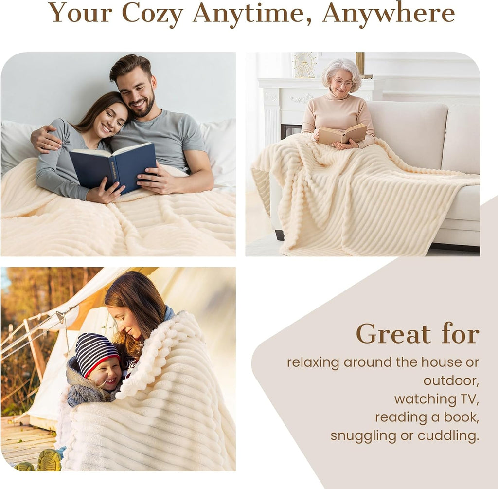 Skiennix Cozy Fleece Throw Blanket - Soft & Warm Beige Blanket for Home Decor | Perfect Gift for Women & Teens