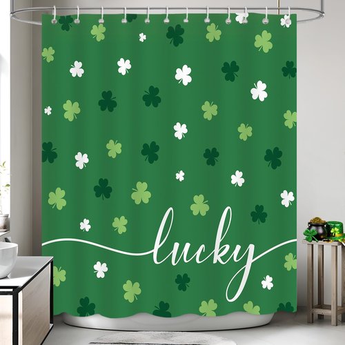 APROPHIC St. Patrick's Day Shower Curtain, Lucky Shamrocks Green White St Patricks Day Curtains for Bathtub Bathroom, Irish Festival Decorations Waterproof Shower Curtain with 12 Hooks 72 X 72 in