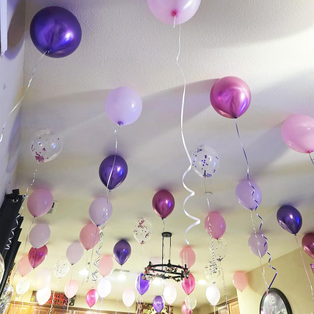 Regine Switzerland 50PCS 12-Inch Metallic Pink & Purple Confetti Balloons - Perfect for Party Decorations