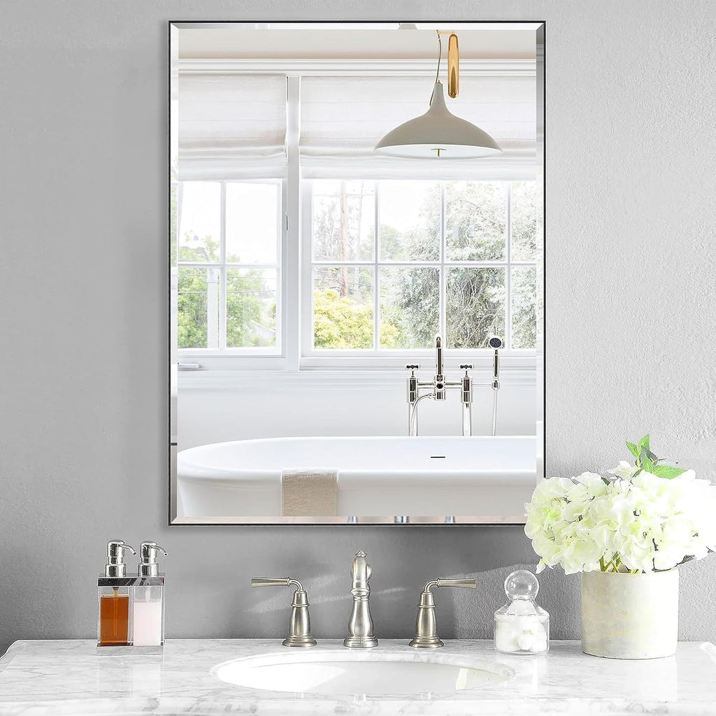LEDLUX 24x32 Inch Black Bathroom Mirror - Copper-Free Mirror, Metal Frame Vanity Rectangle Wall Mounted Modern Mirror for Bedroom/Living Room/Porch Horizontal or Vertical