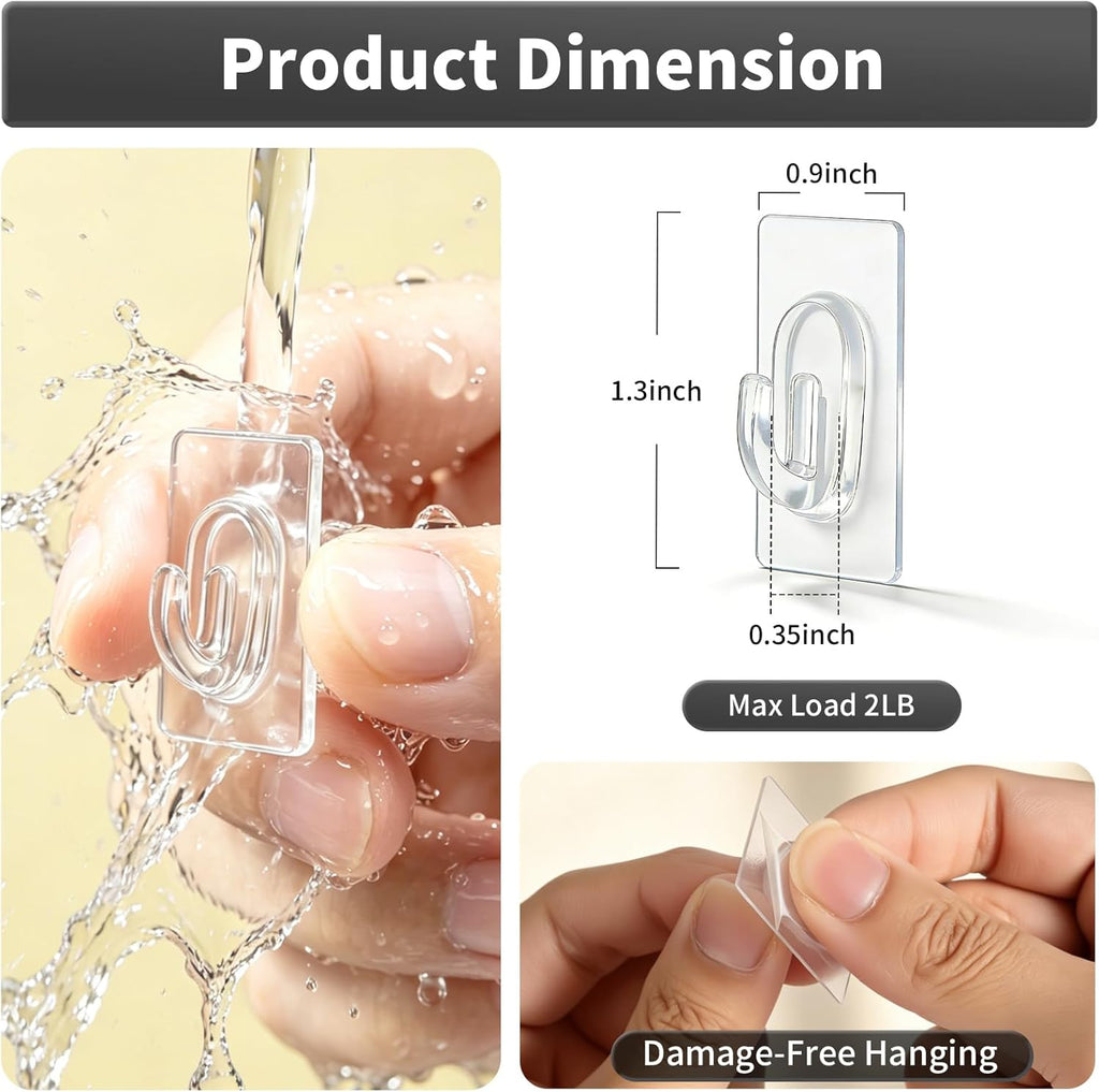 Skiennix 27 Pack Small Adhesive Wall Hooks - Clear Mini Hooks for Damage-Free Hanging Decorations & Cables