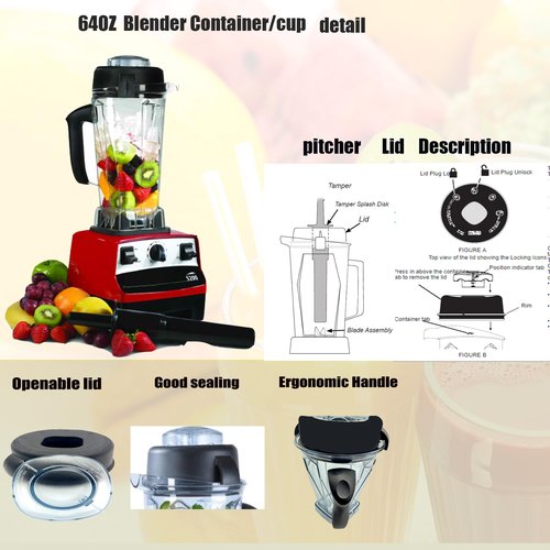 Blender Pitcher 64oz, With Classic Tamper,Compatible with 5200 5000 7500 Pro500 Vita-Prep Vm0101 Vm0102 Vm0103 Vm0197 E310 320 Explorian/Commercial Series etc blender, 10 Year Warranty