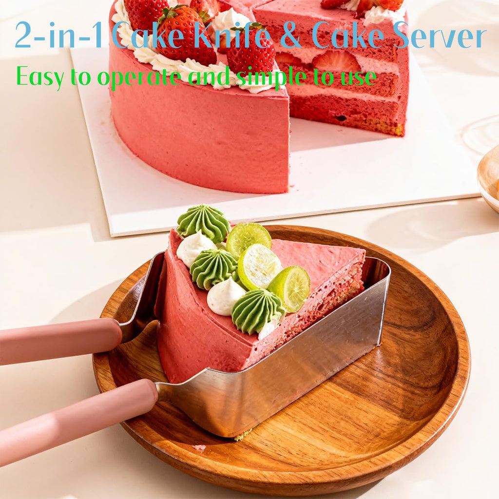 SerniaXin Stainless Steel Cake Cutter for Wedding, Birthday, Baking - Heavy-Duty Rust-Proof Blade with Double Non-Slip Ergonomic Handle, Safe Pastry & Pie Slicing Tool (1)