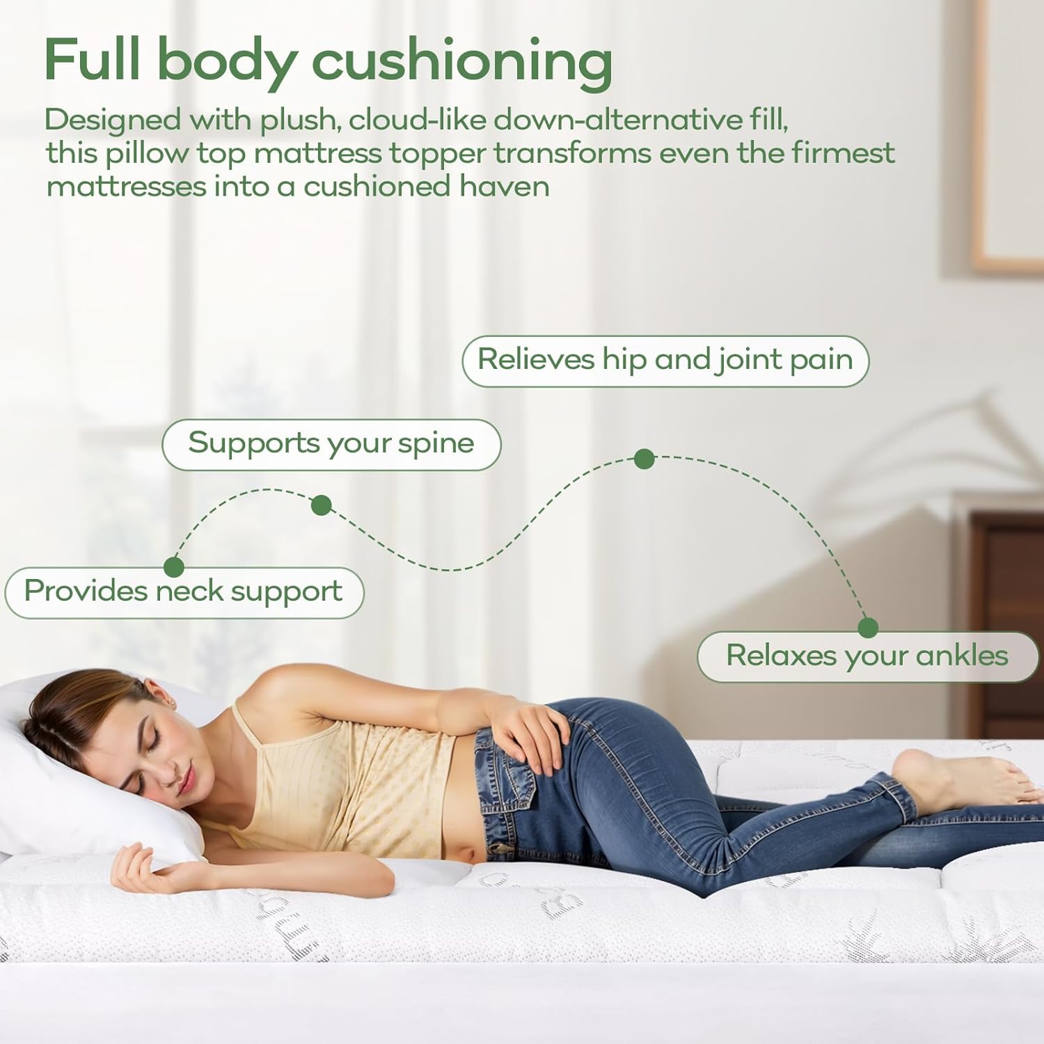 OLANLY King Mattress Topper - Cooling Bamboo Viscose Pillow Top for Back Pain Relief | Plush Down Alternative, White