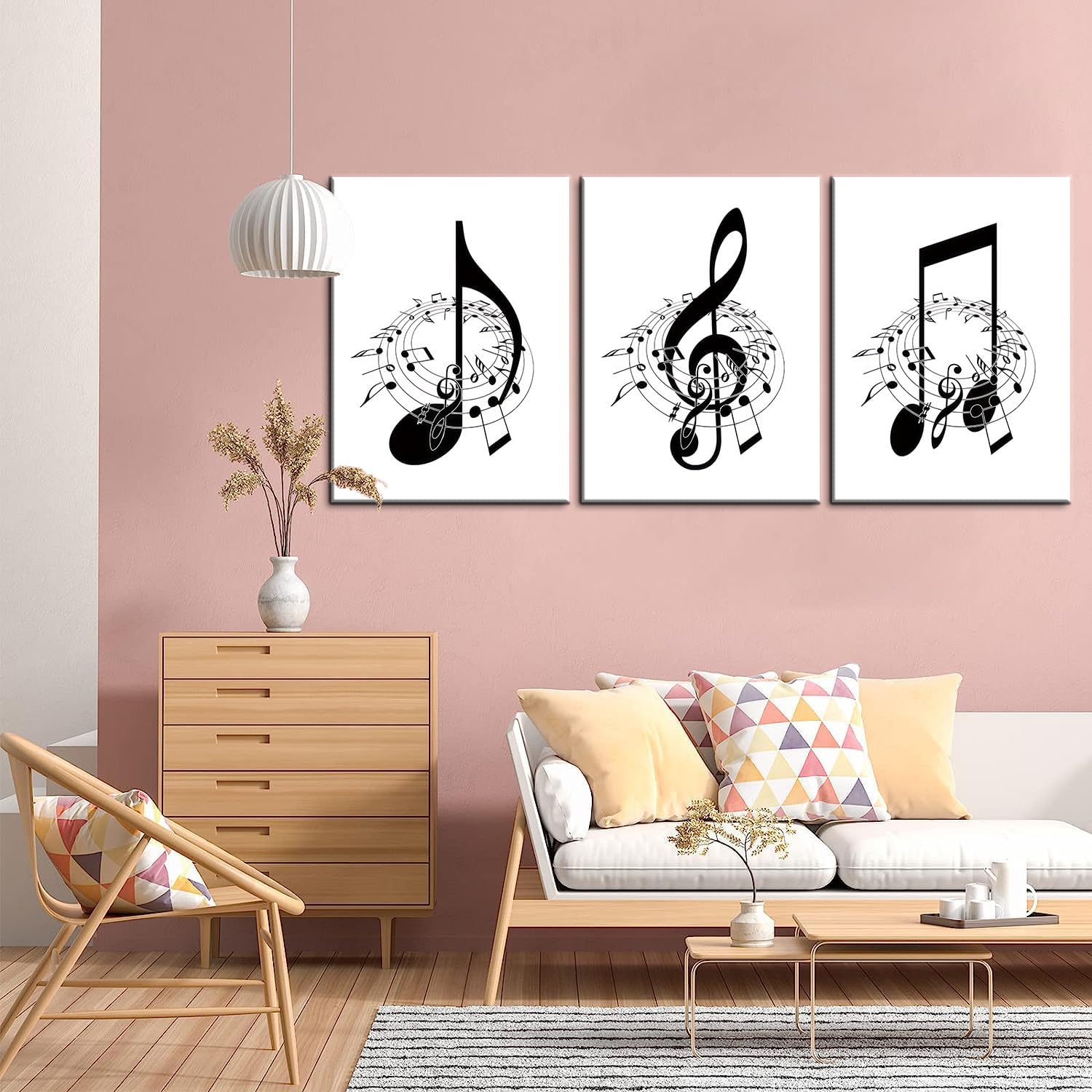 Skiennix Framed Music Notes Wall Art - Stylish Black & White Canvas Prints | 12x16in (Set of 3)