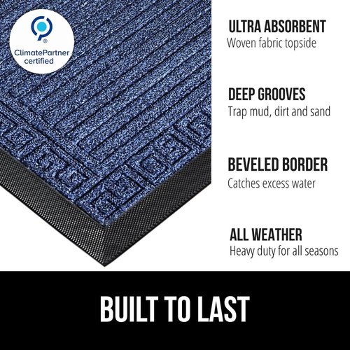 GORILLA GRIP Waterproof All-Season WeatherMAX Doormat - Stain & Fade Resistant, 29x17, Navy Greek Keys