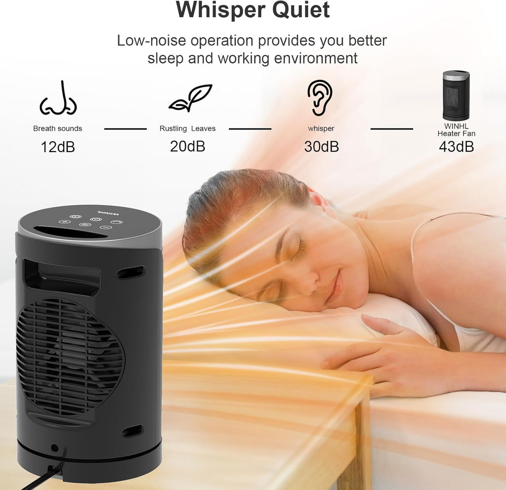 WINHL Portable Electric Space Heater - 1500W PTC Ceramic with Thermostat & Remote | 70° Oscillation, 12H Timer