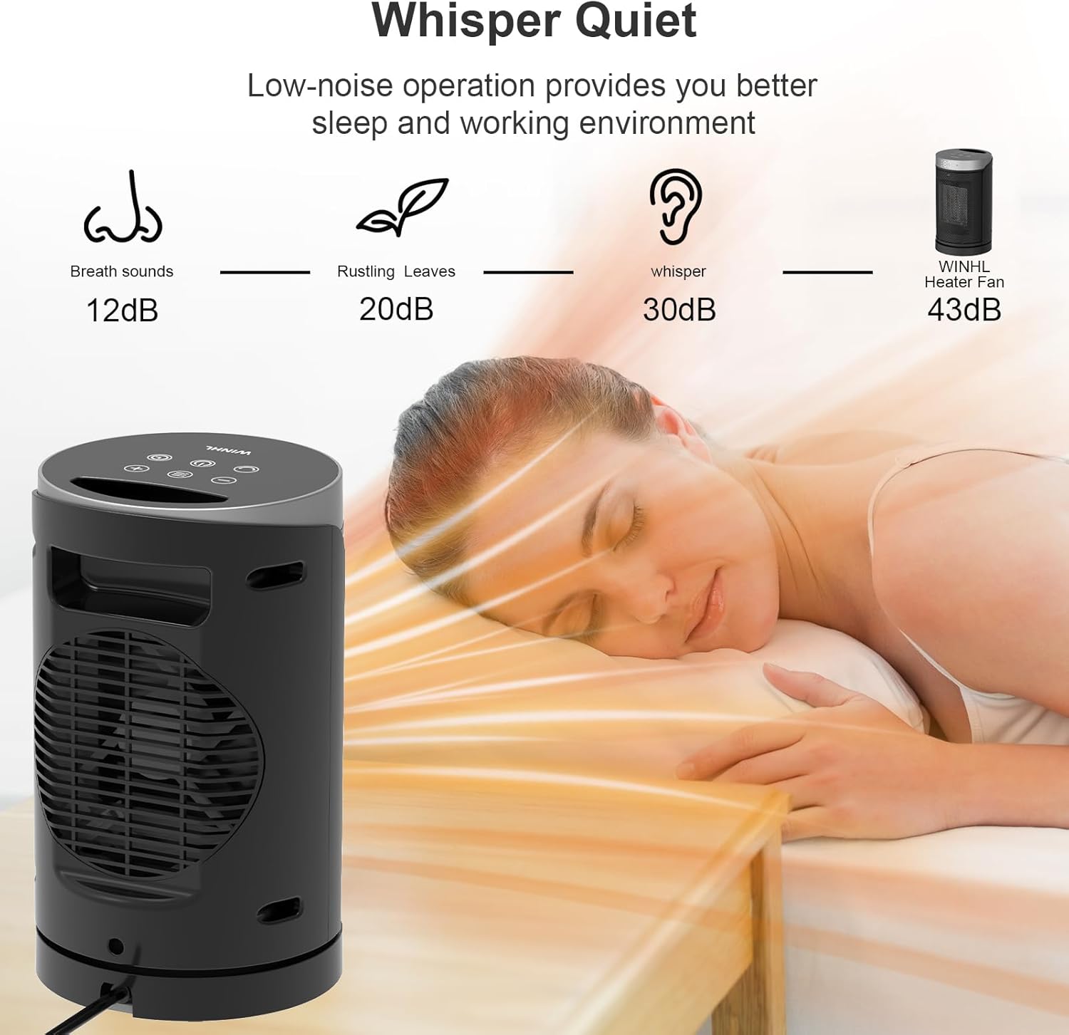 WINHL Portable Electric Space Heater - 1500W PTC Ceramic with Thermostat & Remote | 70° Oscillation, 12H Timer