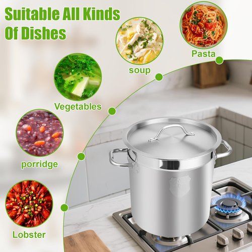 37qt Stainless Steel Pot, Heavy-Duty Restaurant Quality Soup Pots, Industrial Pots with Lid for Restaurant Kitchens Big Pot35L