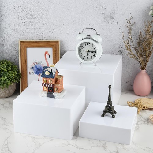 Bouiexye 6Pcs White Buffet Risers Acrylic Boxes Display Risers Food Risers for Buffet Table Display Riser for Platter Parties Weddings Catering Dessert Collectibles Figures Show ( 6''x7''x8'')