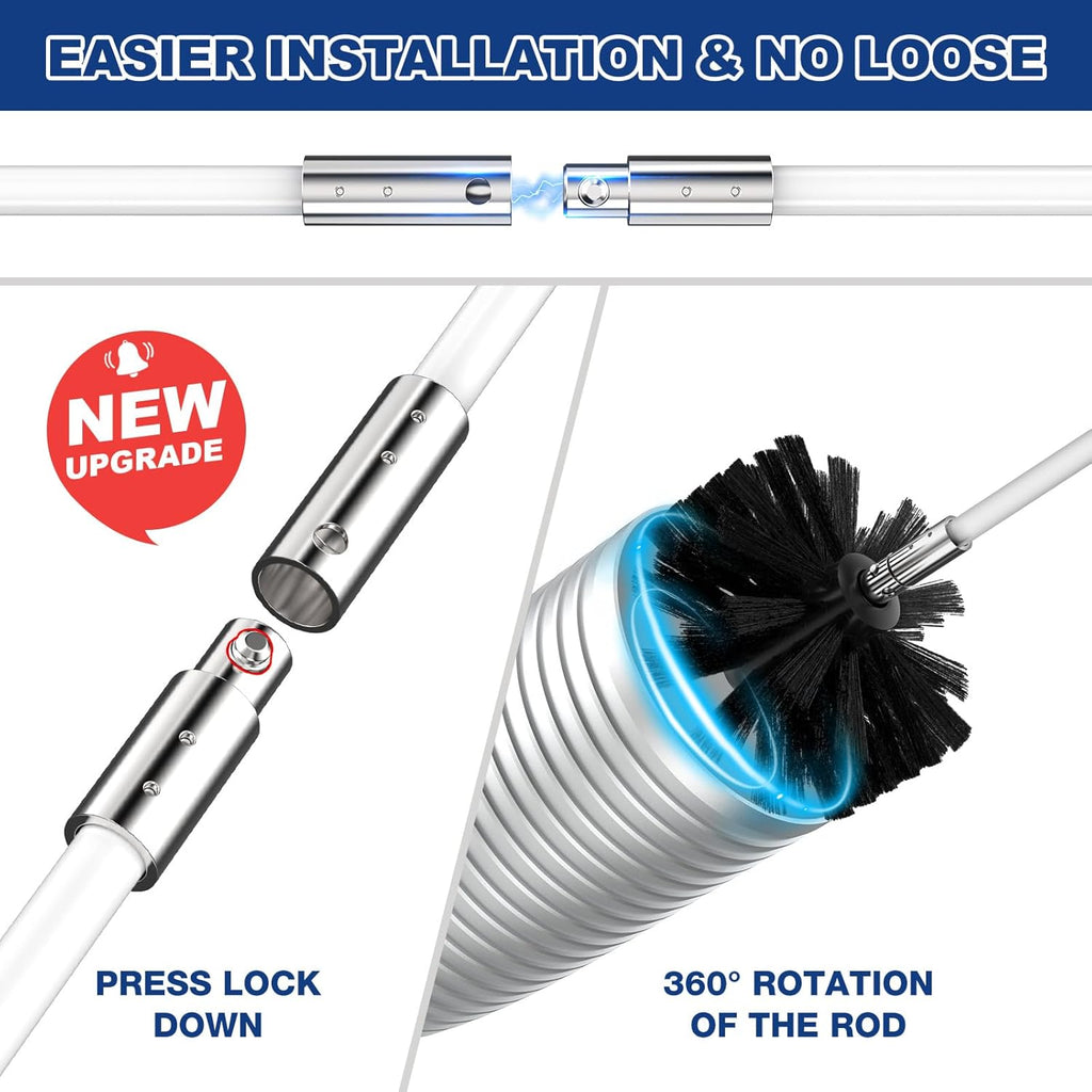 PetOde 32 Feet Dryer Vent Cleaner Kit - Flexible Quick Snap Brush with Drill Attachment for 360° Cleaning