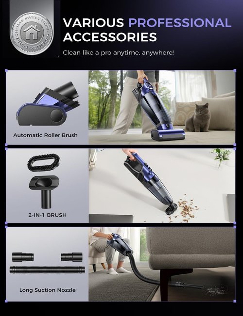 MAGIC JOHN Cordless Pet Hair Handheld Vacuum - 20000PA Powerful Suction with Motorized Brush & LED Light