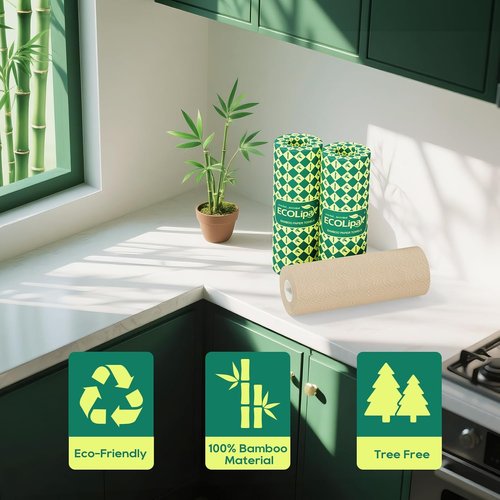 ECOlipak Paper Towels - Soft & Absorbent 2-Ply | 120 Sheets, 8 Rolls - Plastic-Free & Compostable