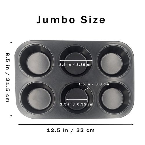 Bakexcel Non-Stick Jumbo Muffin Pans, 6-Cup Set of 2 Baking Pans with a Spatula for Extra-large Muffins & Cupcakes
