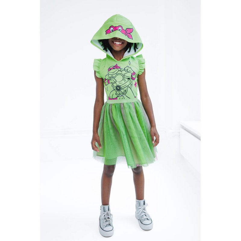 Teenage Mutant Ninja Turtles Raphael Girl's Hooded Tulle Dress - Green / Pink 3T