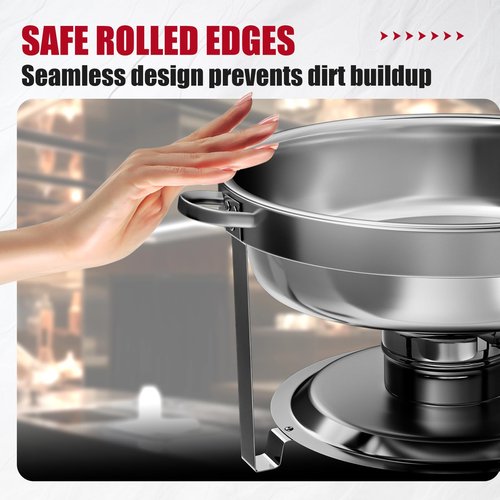 IMACONE Chafing Dish Buffet Set of 2, 5QT Round Stainless Steel Chafer for Catering, Upgraded Chafers and Buffet Warmer Sets with Glass Lid & Holder, Frame, Fuel Holder for Event Party Wedding Holiday