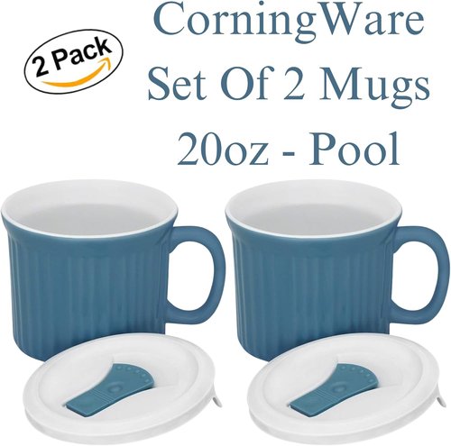Corningware 20-Ounce Meal Mug - Oven Safe with Vented Lid, Pool Blue | Set of 2