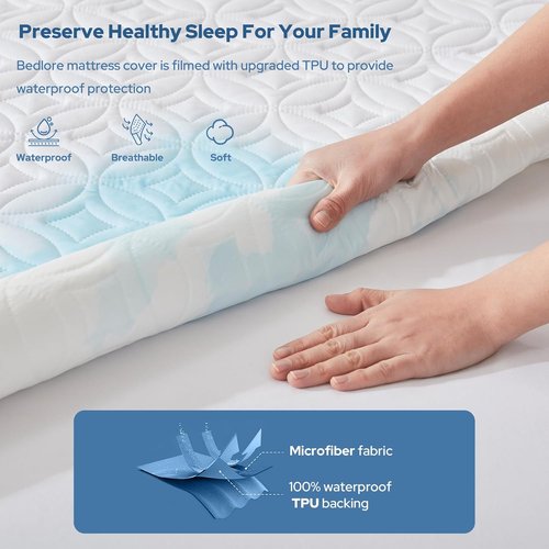 BEDLORE Waterproof Mattress Protector - Soft, Breathable Full Size Pad for 6"-15" Depth | White