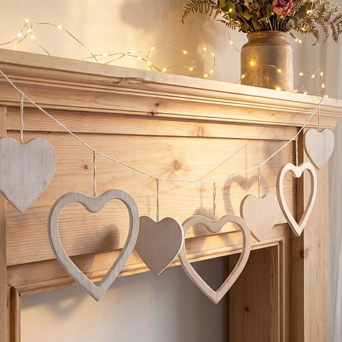 Chunful Valentine's Day Heart Garland Decorations Rustic Wooden Love Strings Banner for Valentines Day Hanging Indoor Decor Farmhouse Home Office Wall Fireplace Mantel Window Party Supplies
