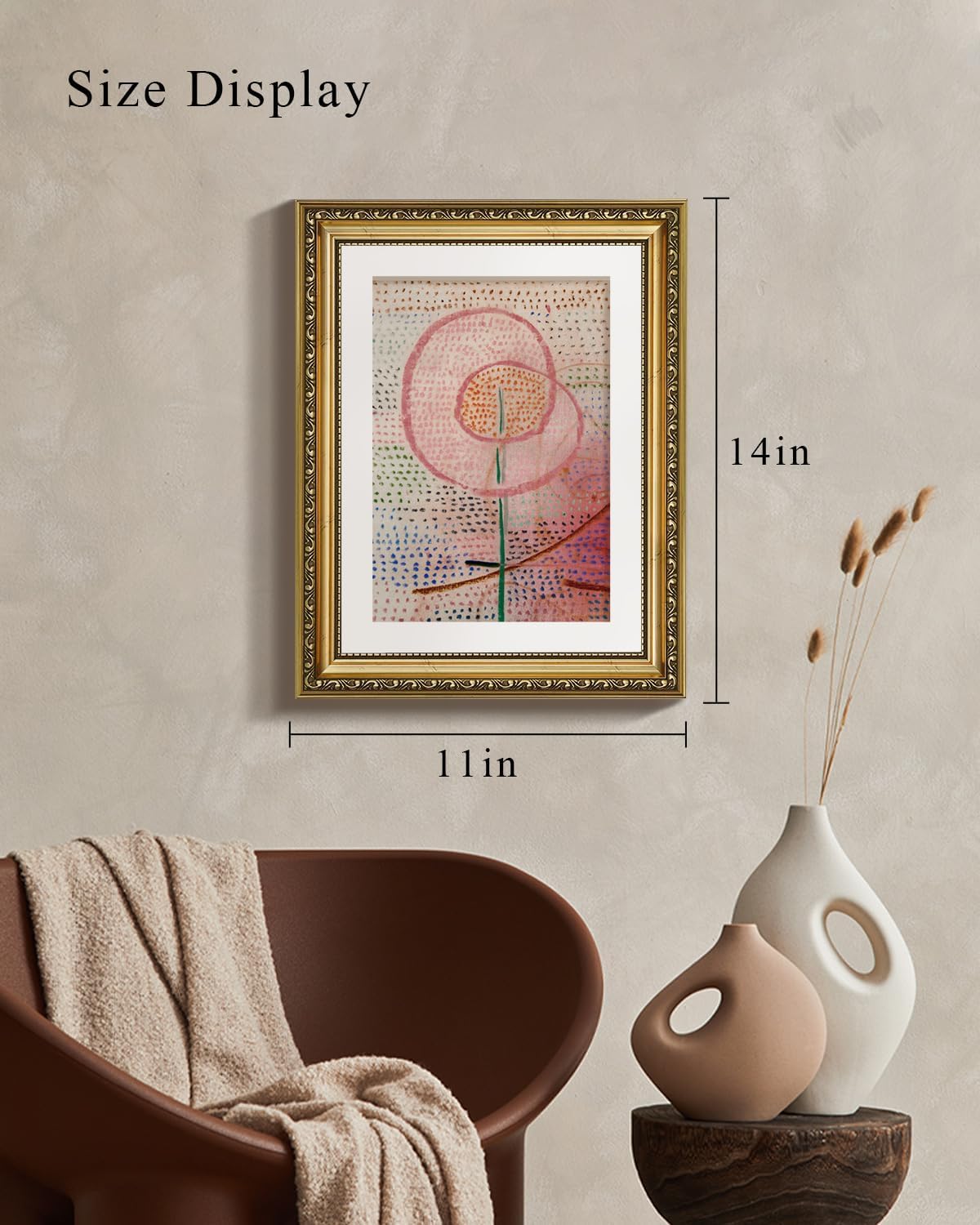 VIYYIEA Gold Framed Canvas Print - Vintage Abstract Flower Wall Art for Home Decor | 11x14in Multicolor