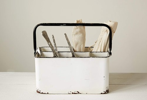 Creative Co-Op Distressed White Metal Caddy with 6 Compartments