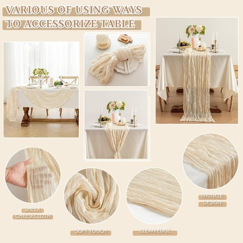 Cheesecloth Table Runner - 10 Ft Boho Rustic Sheer Gauze for Centerpiece Decor | Beige, 1 Piece
