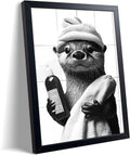 ARKZSHO Black and White Bathroom Wall Art - Funny Otter Bath Canvas Print | Modern Farmhouse Decor 8x10 Inch