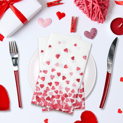 100Pcs Valentines Day Napkins Love Hearts Disposable Paper Napkins Cocktail Napkin for Valentine's Day Engagement Wedding Mother's Day Party Supplies, 13 x 15.7 Inch
