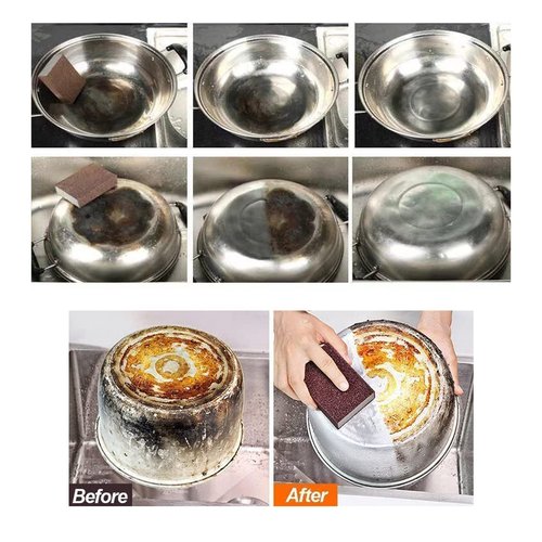 JCKHXG 5 Pack Emery Magic Wipe Sponge, Nano Carborundum Sponge, Emery Sponge Brush Eraser Scrub, Pot Scrubber Scouring Pad Kitchen Magic Cleaning Sponge for Removing Rust Cleaning Pots and Pans