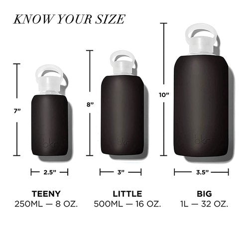 bkr - Big Smooth - Reusable Glass Water Bottle - Leakproof, Durable, Workout & Travel Friendly, Carrying Loop - Dishwasher Safe - Removable Silicone Sleeve - BPA Free - 1L (32 oz) - Jet