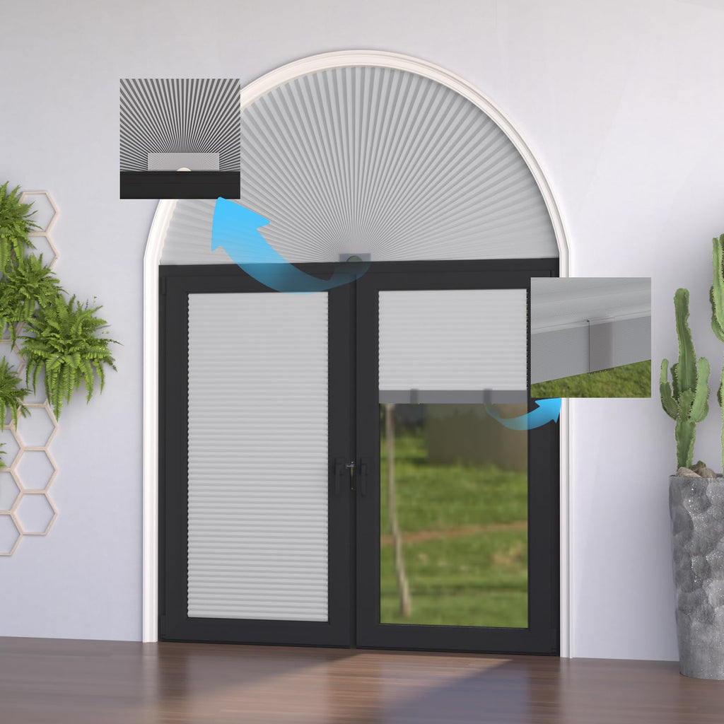 Myshade Arch Window Shades Half Circle Blackout Cellular Shades Cordless No Drill Blinds for Windows Half Moon Honeycomb Fabric No Tools Room Darkening Shades Easy Install (2PCS White 48" W X 24" H)