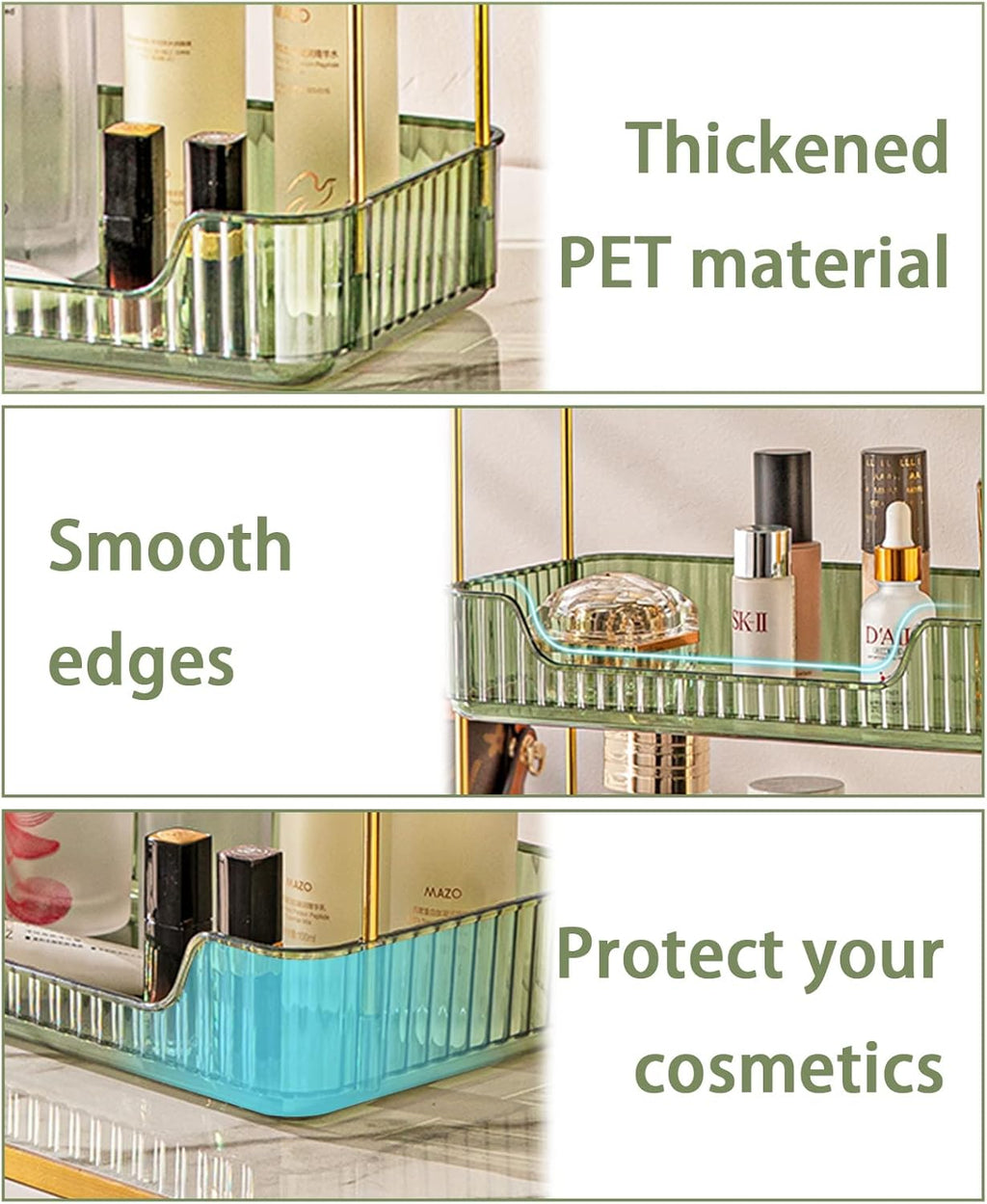 Shuang Qing Bathroom Counter Organizer - 2-Tier Makeup & Skincare Shelf in Green | Versatile Vanity & Spice Rack