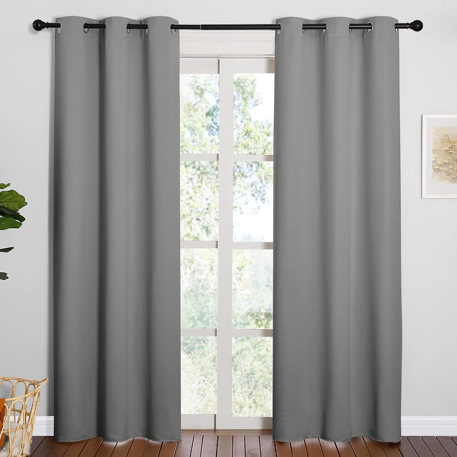 NICETOWN Thermal Insulated Blackout Curtains - Silver Grey Grommet Drapes for Office & Nursery | 2 Panels (W42 x L84-Inch)