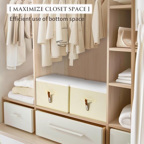 Homsorout Large Clothes Storage Bins - Decorative Storage Boxes with Lids | 4-Pack in Pale Yellow