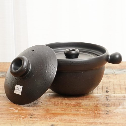 Banko Ware Rice Pot -Ground Product Series- Double Lid, Fluffy Rice, Donabe clay pot for, Microwave and Oven Safe, with English Manual, Made in Japan (1-2 servings)