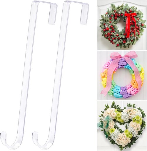 Clear Wreath Hanger by [Brand Name] - Non-Scratch Over The Door Hooks | 2 Pack for Holiday Decorations