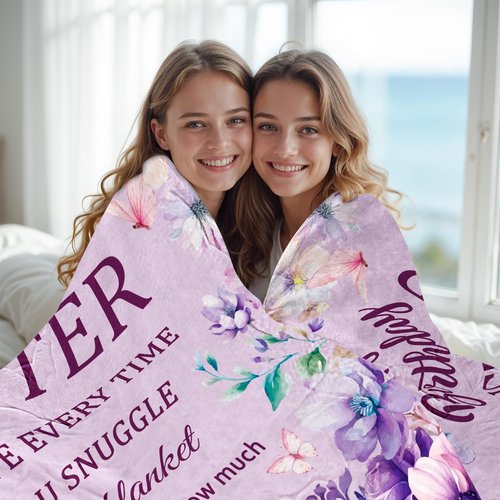 Happy Birthday Sister Blanket, Sister Birthday Gifts, Happy Birthdays Gifts for Sisters, Birthdays Present for Sisters, Soft Flannel Throw Blanket, Purple, 50"X60"