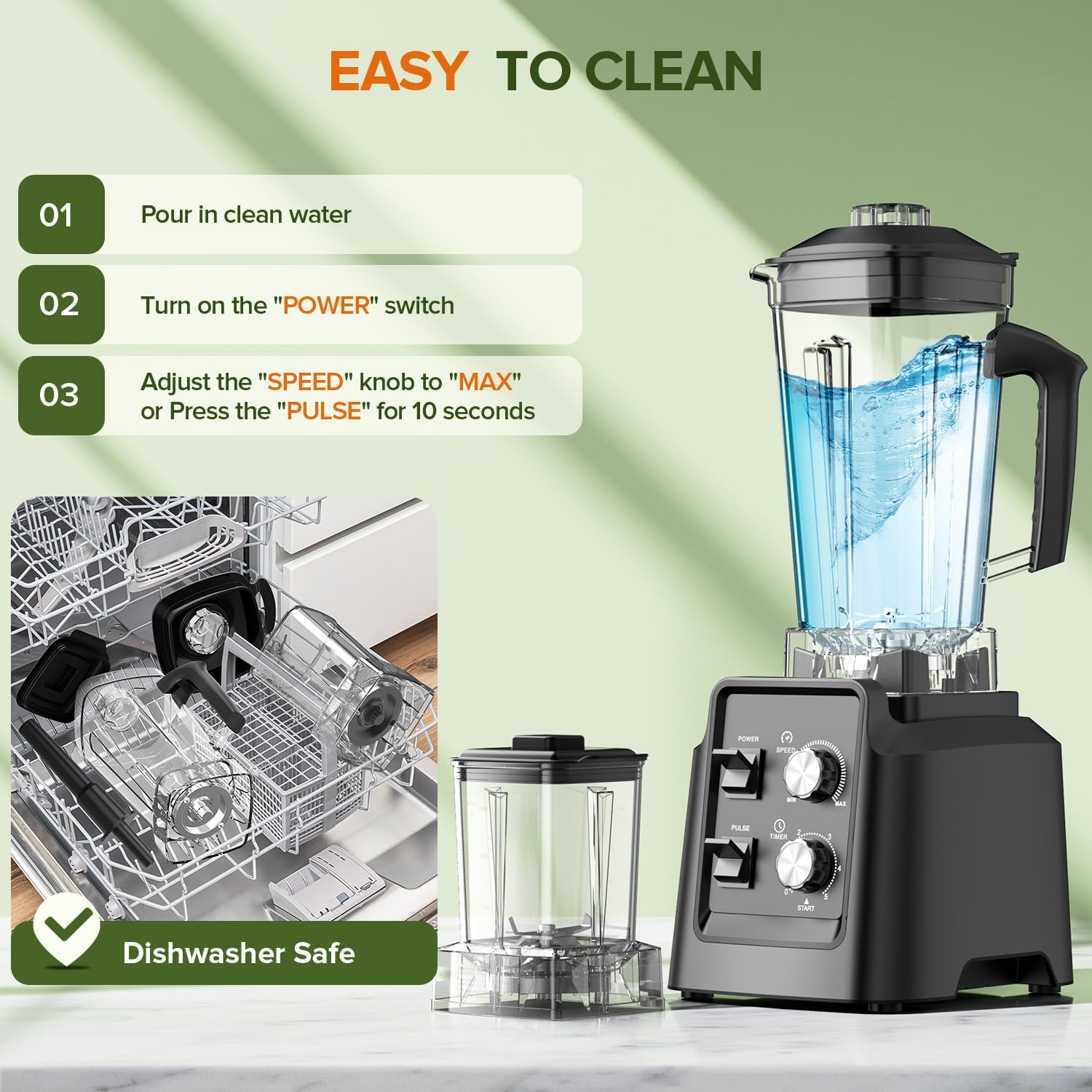 Skiennix 68Oz Countertop Blender - 28000 RPM for Smoothies & Ice Crushing | Self-Cleaning, Black