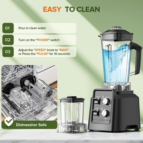 1800W Professional Blender by [Brand Name] - 6-Blade Smoothie Maker with Grinder, Self-Cleaning, 68oz & 20oz Jars