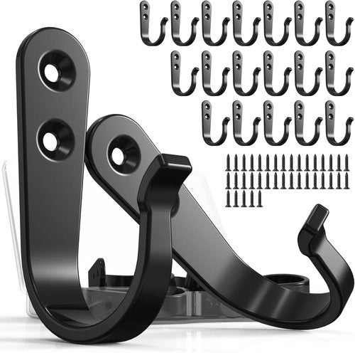 BREYDROK Heavy Duty Metal Coat Hooks - 20PCS Single Prong Wall Hooks with 40 Screws for Towel & Hat Storage
