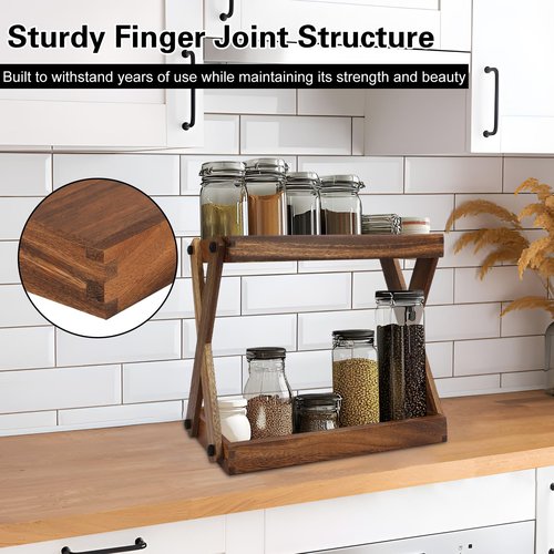 ZOVANO Wood Countertop Shelf Organizer, 2 Tier Wooden Shelf for Coffee Bar Accessories, Kitchen Spice Rack Organizer, Condiment Storage Caddy for Home, Office, Bathroom counter