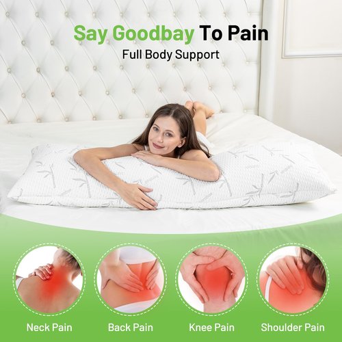Primesoft Full Body Pillow with Removable Pillowcase for Adults,（Memory Foam Filling）（Long Pillow for Side Sleepers） （Fluffy and Firm）（Adjustable Filling）（20×54 Inch，White）