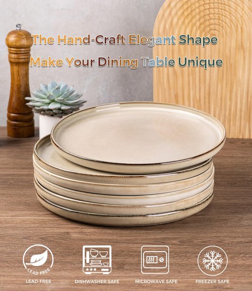 AmorArc Dinner Plates Set of 6, 10.5 Inch Reactive Glaze Ceramic Plates Set, Microwave, Dishwasher Safe, Scratch Resistant, Modern Large Dinnerware Dishes Set Kitchen Stoneware Plates