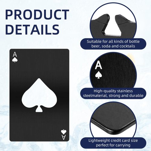 100 Pack Ace of Spades Bottle Opener - Bulk Metal Credit Card Beer Opener, Poker Card Wallet Opener for Party Favor, Wedding Favor, Groomsmen Bridesmaid Gift (Black & Silver)